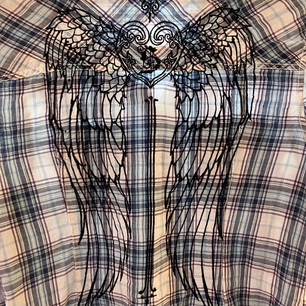 SINFUL by Affliction plaid shirt w/Angel Wings